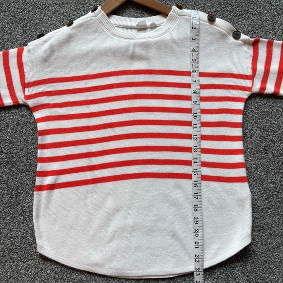 GAP Classic White Knit Sweater with Button Shoulders and Orange Stripes - small - Picture 7 of 7